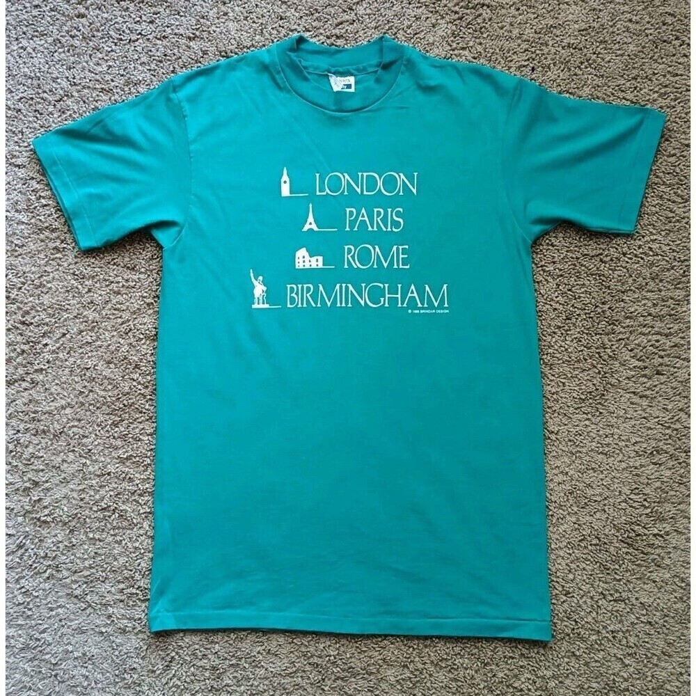 Vintage London Paris Rome T-Shirt Men's Medium Green Short Sleeve